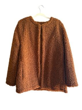 Max Studio Warm Chestnut Teddy Cape Jacket Coat